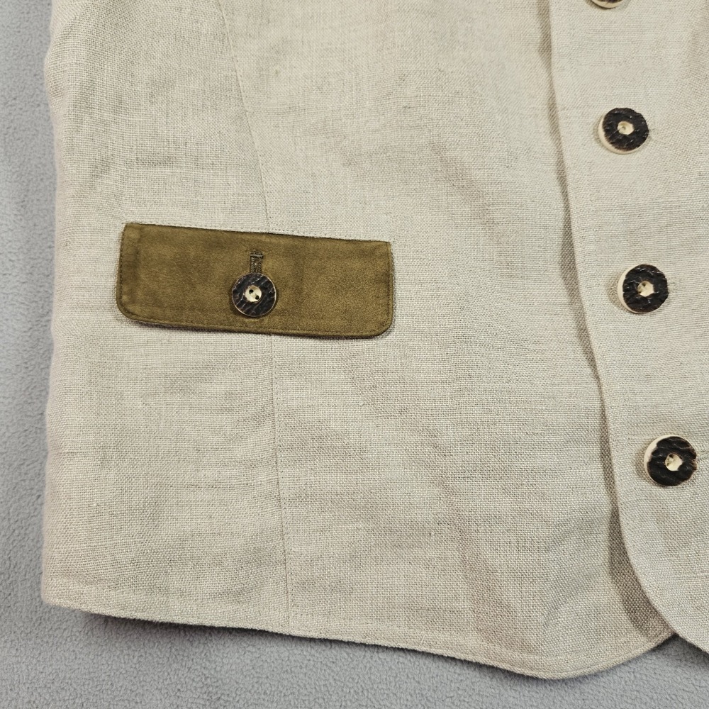 German Linen Vest Men US Sz 44/ EU 54 Western Trachten Traditional Leather Hunt - Picture 3 of 16
